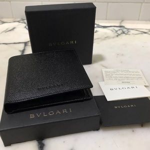 Bulgari Men’s Black Italian Grain Leather Wallet